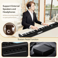 TERENCE E Piano 88 kláves Skládací digitální piano s 1800mAh baterií podpora MIDI-USB Audio-Bluetooth s 2x5W reproduktorem Susta