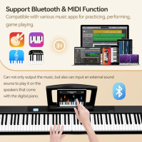 TERENCE E Piano 88 kláves Skládací digitální piano s 1800mAh baterií podpora MIDI-USB Audio-Bluetooth s 2x5W reproduktorem Susta