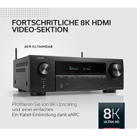 Denon AVR-X1700HDAB 7.2kanálový AV receiver, hi-fi zesilovač s Dolby Atmos, DTS:X, 6 vstupů HDMI a 1 výstup, 8K HDMI, Bluetooth,