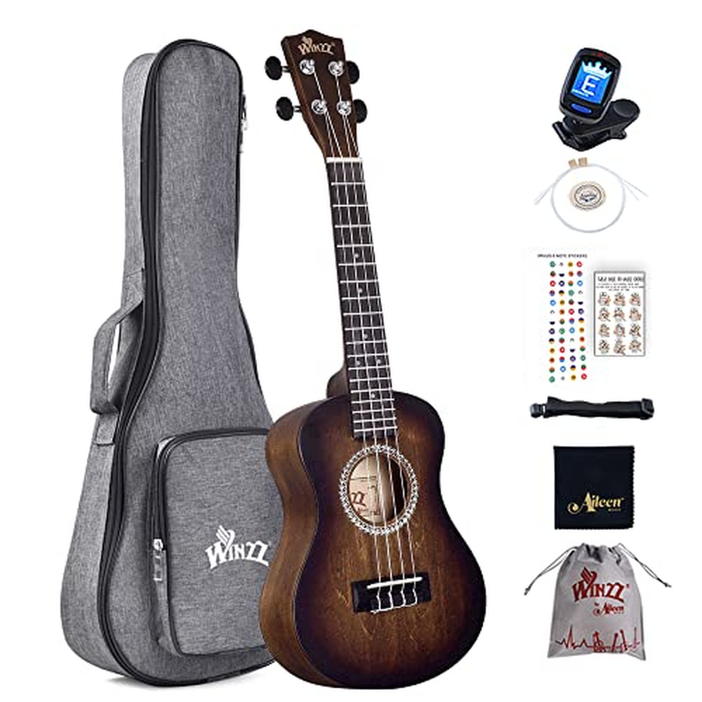 Winzz Ukulele Concert 23 palců hnědé, sada ukulele pro začátečníky pro dospělé děti, jedinečný barevný design