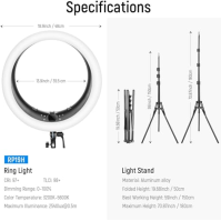 NEEWER 19palcové kruhové světlo 2.4G se stojanem, 3 držáky na telefon, 2.4G USB vysílač pro dálkové ovládání Mac/PC, dotykový pa