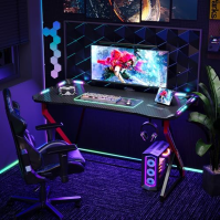 BEXEVUE Gaming Desk LED - 100x60 cm PC Gamer Desk Ergonomický, Z rám s povrchem z uhlíkových vláken Stabilní, snadno sestaviteln