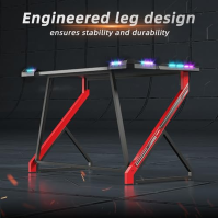 BEXEVUE Gaming Desk LED - 100x60 cm PC Gamer Desk Ergonomický, Z rám s povrchem z uhlíkových vláken Stabilní, snadno sestaviteln