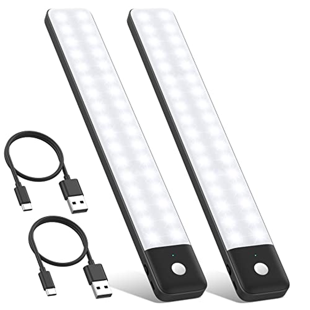 QTshine Motion Sensor Lights 80 LED, [2023 Newest] 12,6 palce pod skříňkou noční světla, 2-Pack bezdrátové USB-C dobíjecí bateri