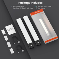 QTshine Motion Sensor Lights 80 LED, [2023 Newest] 12,6 palce pod skříňkou noční světla, 2-Pack bezdrátové USB-C dobíjecí bateri