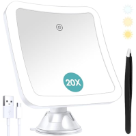 B Beauty Planet Makeup Mirror with Light, 20x zvětšující osvětlené toaletní zrcadlo s dotykovým ovládáním a přísavkou, dobíjecí,