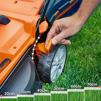 LawnMaster CLMF2434G Akumulátorová sekačka na trávu 24V Max 2x4,0Ah baterie, 34cm, 300m² Mulčování 32L, 20-70mm 6stupňové nastav