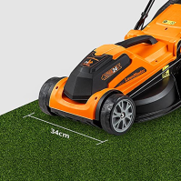 LawnMaster CLMF2434G Akumulátorová sekačka na trávu 24V Max 2x4,0Ah baterie, 34cm, 300m² Mulčování 32L, 20-70mm 6stupňové nastav