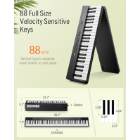 Donner DP-10 Portable Piano Keyboard 88 kláves pro začátečníky, Bluetooth skládací piano se 128 rytmy, akordy, nahráváním, sklád