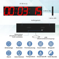 CHKOSDA Digitální nástěnné hodiny, nadrozměrné digitální hodiny s automatickým stmíváním, obrovský časovač odpočítávání s dálkov