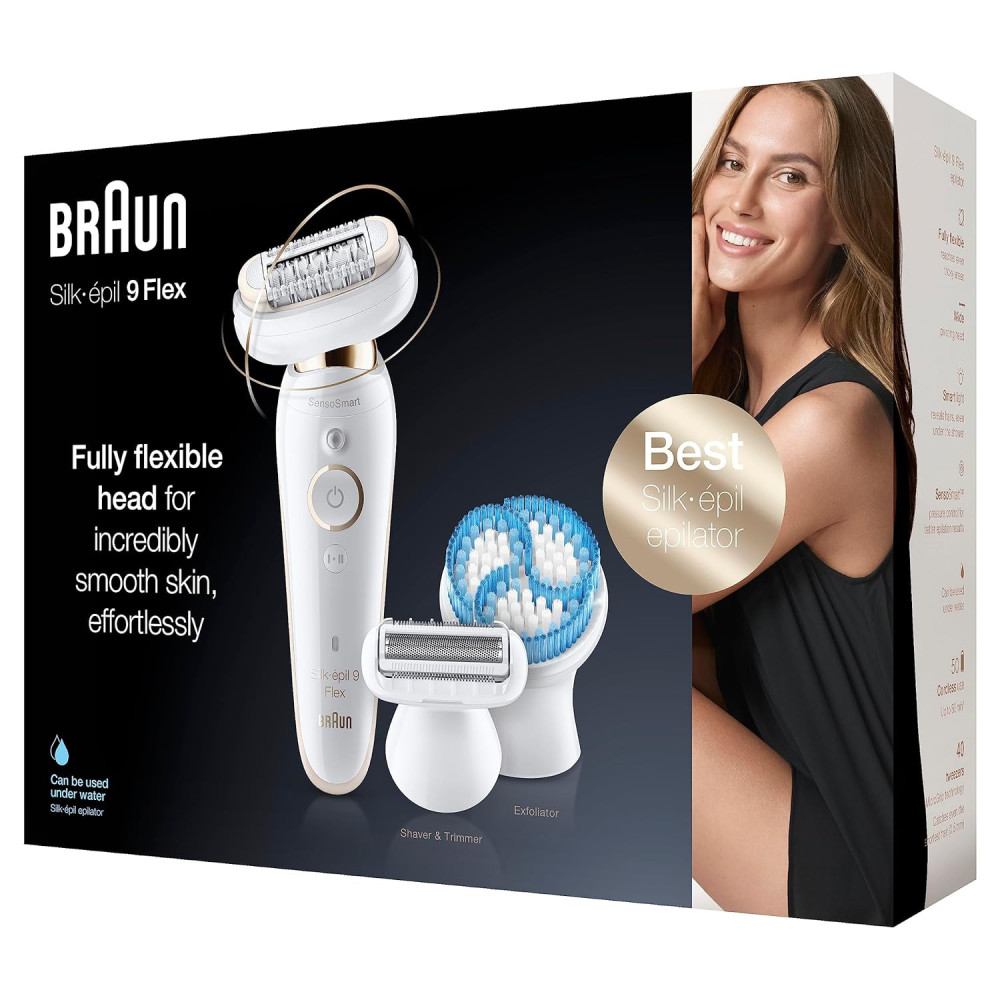 Braun Silk-épil 9 Flex Epilátor pro ženy, včetně nástavce na holení a hluboké čištění pleti, s ohebnou hlavou