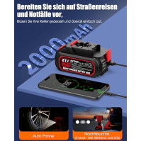 AUTDER Vzduchový kompresor, přenosné elektrické vzduchové čerpadlo 180PSI Max, 21V 2000mAh baterie, 12V napájecí zdroj do auta,