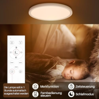 AmazeFan LED stropní světlo stmívatelné - 24W 2400LM stropní světlo s dálkovým ovládáním - 6W noční světlo teplé - LED stropní s