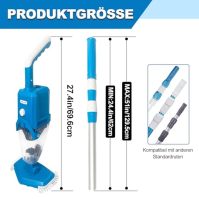Bazénový vysavač PoolyPoly s dobíjecí baterií, bezdrátový bazénový vysavač, 1,5litrový filtr, silnější sací výkon bazénového vys