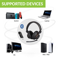 Avantree DG59M - Bluetooth sluchátka s mikrofonem pro PS5 a PS4, bezdrátová sluchátka s USB adaptérem pro PC, notebook, počítač,