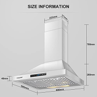 AMZCHEF Odsavač par 60 cm 600 m³/h Recirkulace vzduchu Nástěnný odsavač par s aktivním uhlíkovým filtrem Nástěnný odsavač par Od