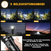 BEYSTE Svítilna LED dobíjecí 500000 Lumen, LED svítilna extrémně jasná, napájená bateriemi, velmi jasná taktická svítilna dobíje