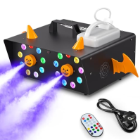 Kouřový stroj, 1500W kouřový stroj s 18 světly, odnímatelná dekorace, vertikální mlžení, pro Halloween, živé show, párty, svatby