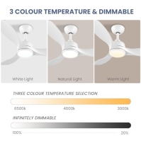 CJOY Stropní ventilátor s osvětlením Tichý, Ø107cm Stropní ventilátor se světlem a dálkovým ovládáním 3 teploty barev, stmívatel