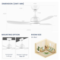 CJOY Stropní ventilátor s osvětlením Tichý, Ø107cm Stropní ventilátor se světlem a dálkovým ovládáním 3 teploty barev, stmívatel