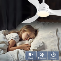 CJOY Stropní ventilátor s osvětlením Tichý, Ø107cm Stropní ventilátor se světlem a dálkovým ovládáním 3 teploty barev, stmívatel