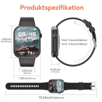 Smartwatch dámské pánské, 1,85" dotykový displej chytré hodinky s Bluetooth hovory, hodinky dámské pánské s 140+ sportovními rež