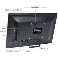 TSITSC 10,5palcový digitální rámeček na obrázky, 1280 * 720 IPS obrazovka Elektronický rámeček na obrázky Kalendář / funkce hodi