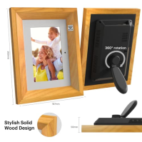 KODAK 7palcový digitální fotorámeček Wood HD IPS Smart Electronic Picture Frame s pamětí 4 GB, slotem pro USB a SD kartu, kalend