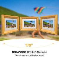 KODAK 7palcový digitální fotorámeček Wood HD IPS Smart Electronic Picture Frame s pamětí 4 GB, slotem pro USB a SD kartu, kalend