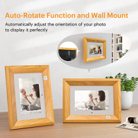 KODAK 7palcový digitální fotorámeček Wood HD IPS Smart Electronic Picture Frame s pamětí 4 GB, slotem pro USB a SD kartu, kalend