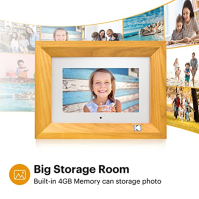 KODAK 7palcový digitální fotorámeček Wood HD IPS Smart Electronic Picture Frame s pamětí 4 GB, slotem pro USB a SD kartu, kalend