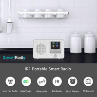 LEMEGA Přenosné internetové rádio a digitální rádio DAB, DAB+, FM, WiFi, Bluetooth, dvojitý budík a hodiny šedé barvy