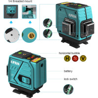 Kiprim 3x360° Zelený laserový nivelátor s automatickým nivelačním nástrojem na vzdálenost 100 stop pro stavební práce