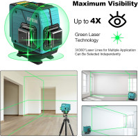 Kiprim 3x360° Zelený laserový nivelátor s automatickým nivelačním nástrojem na vzdálenost 100 stop pro stavební práce