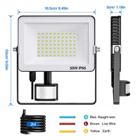 Fucidan 50 W LED reflektor s pohybovým čidlem venkovní 5000 LM super jasný venkovní reflektor IP66 vodotěsný reflektor venkovní 