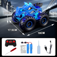 Dětské auto na dálkové ovládání, 1:16 monster truck s cool LED světly, 2,4 GHz RC auta pro kluky, dinosauří hračka dárek pro klu