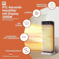 SHX PTC keramický ohřívač s displejem 2000W SHX37PTC2000LD - Keramický ohřívač s ventilátorem, 2000 W, otočná funkce, displej, d