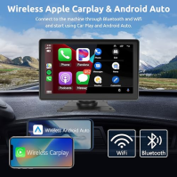 Bezdrátové přenosné autorádio Apple Carplay Android Auto s nabíječkou do vozidla, 7" dotykový displej, přenosné autorádio s Blue