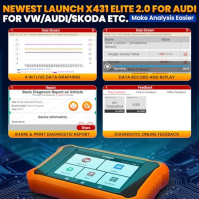 LAUNCH X431 Elite V2.0 OBD2 Full System Code Reader for AUDI for VW for Škoda for Seat, All Service, Bi-Directional Car Diagnost