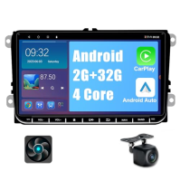 Kovanda Android autorádio pro VW Golf 5 6 Touran Tiguan Škoda Caddy Amarok, 9" dotykový displej double din rádio se zadní kamero