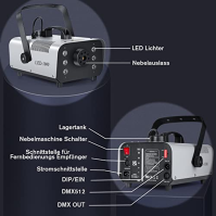 Katomi 1000W Fog Machine s DMX Controllable, 6 LED RGB Effect Light Smoke Machine, Fog Smoke Machine s rádiovým dálkovým ovládán