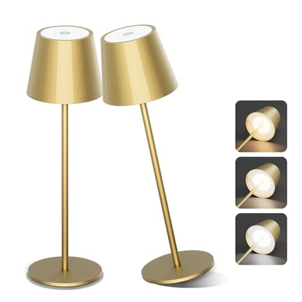 2 balení Aipsun Gold Stolní lampa LED Moderní dobíjecí přenosné stolní světlo 6200mAh Stolní lampa na baterie 3 barevné teploty 