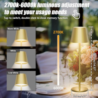 2 balení Aipsun Gold Stolní lampa LED Moderní dobíjecí přenosné stolní světlo 6200mAh Stolní lampa na baterie 3 barevné teploty 