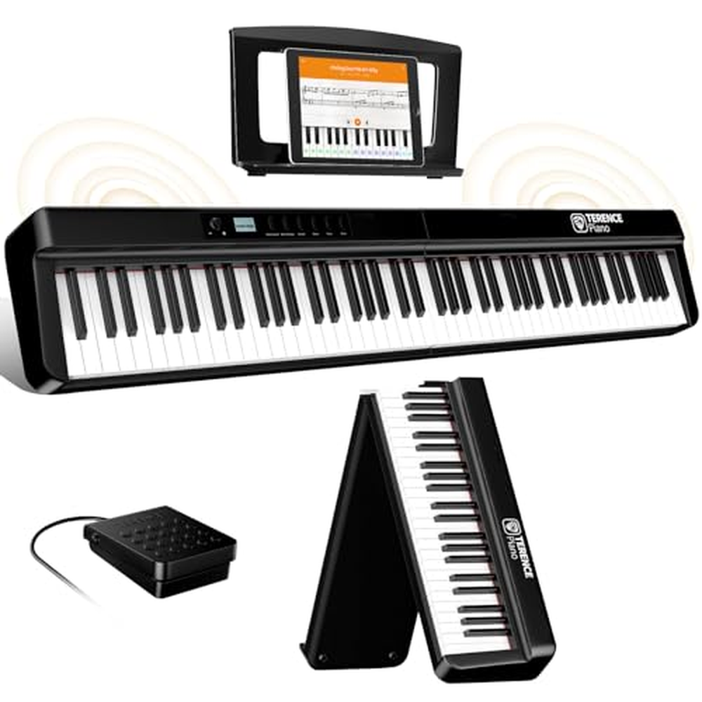 TERENCE E Piano 88 kláves Skládací digitální piano s 2000mAh baterií podpora MIDI-USB Audio-Bluetooth s 2x25W reproduktorem Sust