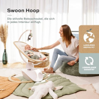 Babymoov houpátko Swoon Hoop Sand - elektrické houpátko včetně dálkového ovládání, otočné sedátko o 90°, 5 houpacích pohybů, 8 m