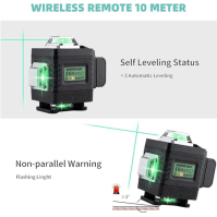 Křížový laser zelený samonivelační laser 4x360 stupňů, stavební laser křížový laserový laser s dobíjecí baterií 4800mAh pro vnit