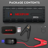 NEXPOW startovací powerbanka, 2000A špičkový proud, přenosný posilovač 12V baterie s USB rychlonabíjením 3.0 (do 7,0L benzínu ne