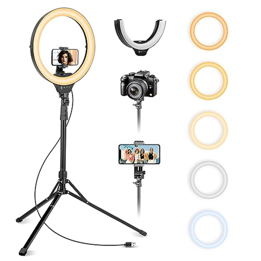 Aureday 14'' Selfie Ring Light s 62'' stativovým stojanem a držákem na telefon, stmívatelné LED kruhové světlo na telefon pro lí