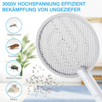 PALONE Fly Zapper 3000V Fly Killer s USB nabíjením, Fly Swatter Safety Net Protection White Bug Zapper pro komáry, mouchy, včely