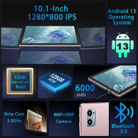 Oangcc 2024 Neueste Tablet 10 Zoll Android 13 OS, 12GB RAM +128GB ROM(TF 1TB), 5G+2.4G WLAN | 2.0 Ghz 8 Core | 5+8MP | BT 5.0 | 